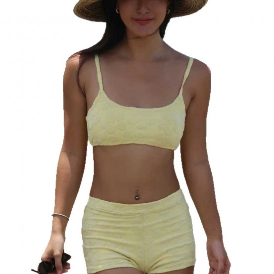Korean style new split swimsuit women's solid color bikini small breast push up square angle fake bikini swimsuit