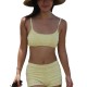 Korean style new split swimsuit women's solid color bikini small breast push up square angle fake bikini swimsuit