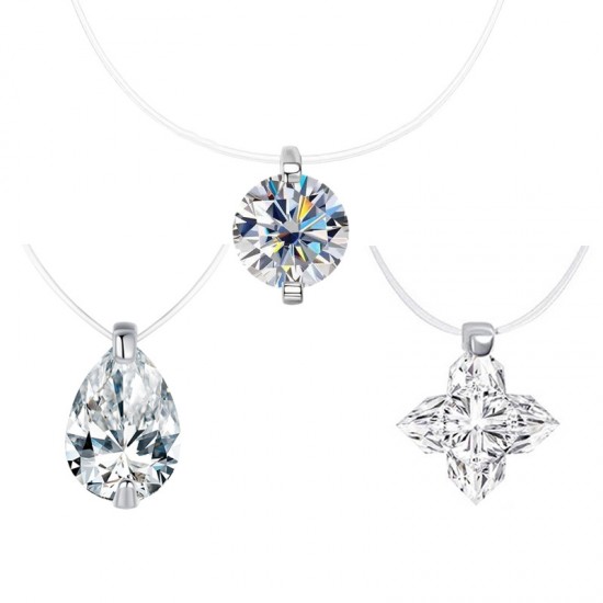 European and American moissanite high-end touching fish tears S925 sterling silver transparent fishing line necklace clavicle chain niche diamond