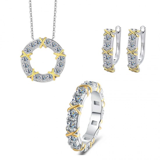 Moissanite set cross-border sterling silver S925 ring earrings necklace color separation electroplating heavy industry hot selling European and American diamonds