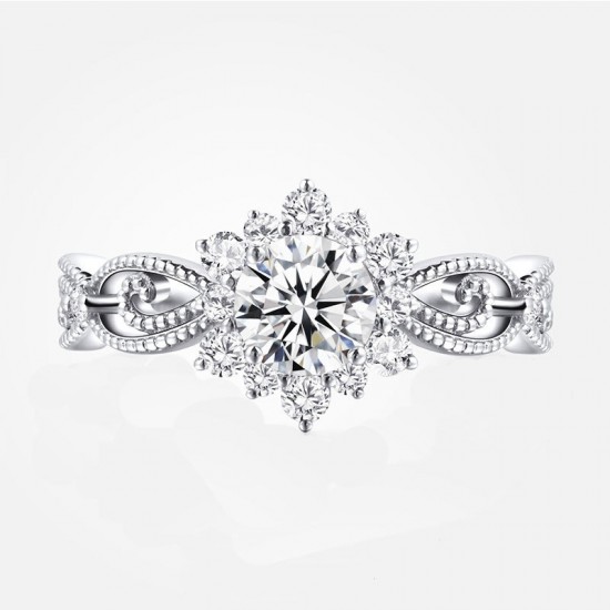 Pure silver S925 moissanite Snow Fairy genuine moissanite diamond ring plated 18K closed-mouth proposal wedding female ring batch