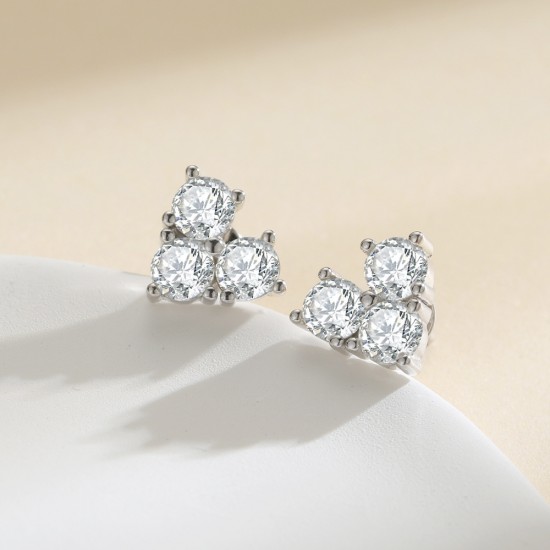 Sterling Silver S925 Moissanite Three Diamond Earrings Double Click Love Earrings Simple, Small, Exquisite and Versatile Live Broadcast Hot Selling