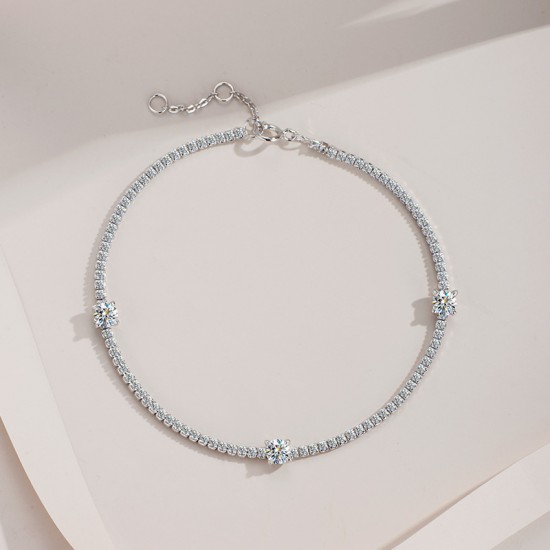 Sterling Silver S925 Moissanite Bracelet Three Diamonds 30 Points Advanced Full Diamond Bracelet Simple Light Luxurious Single Row Flash Women Can Pass
