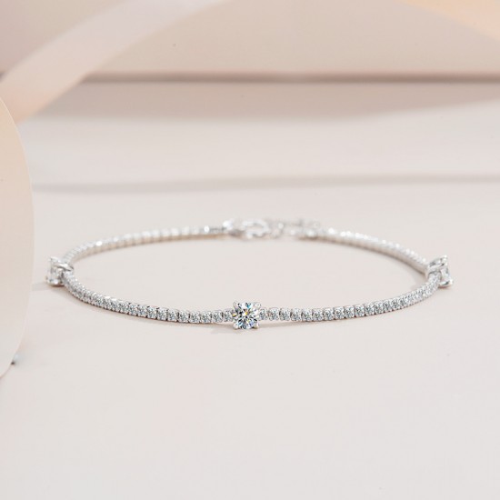 Sterling Silver S925 Moissanite Bracelet Three Diamonds 30 Points Advanced Full Diamond Bracelet Simple Light Luxurious Single Row Flash Women Can Pass