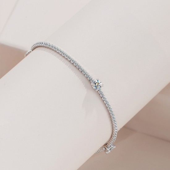 Sterling Silver S925 Moissanite Bracelet Three Diamonds 30 Points Advanced Full Diamond Bracelet Simple Light Luxurious Single Row Flash Women Can Pass