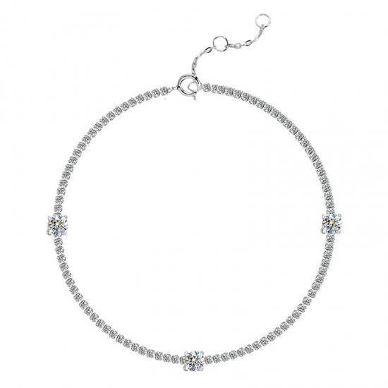 Sterling Silver S925 Moissanite Bracelet Three Diamonds 30 Points Advanced Full Diamond Bracelet Simple Light Luxurious Single Row Flash Women Can Pass