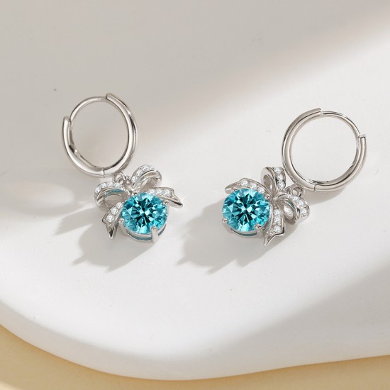 Sterling silver S925 moissanite color diamond earrings bow European and American style luxury temperament sweet niche design thick gold