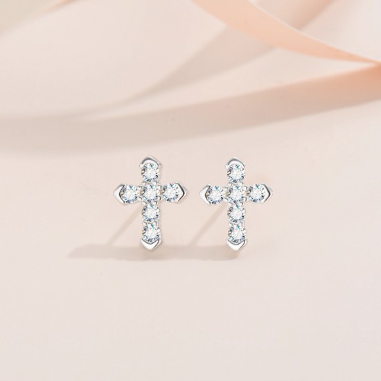 Sterling silver S925 moissanite cross earrings, cross-border hot-selling, universal for men and women, niche, luxury and high-end.