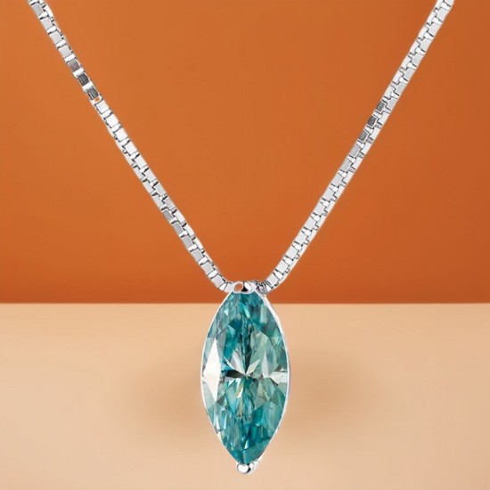 Sterling silver S925 marquise moissanite necklace women's rhombus pendant light luxury temperament box chain European and American cross-border hot selling