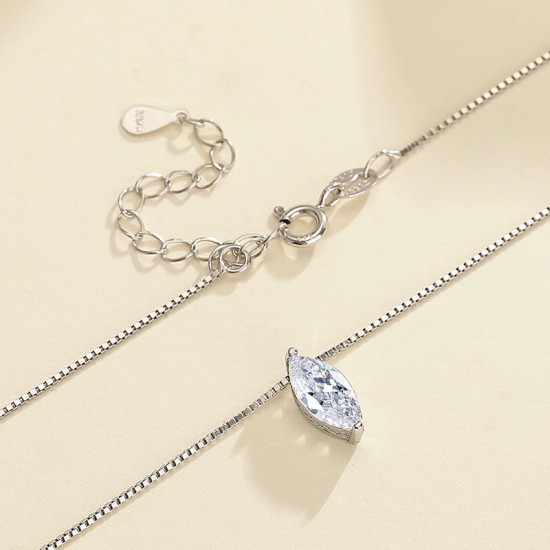 Sterling silver S925 marquise moissanite necklace women's rhombus pendant light luxury temperament box chain European and American cross-border hot selling