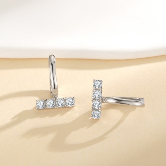 Cross-border s925 sterling silver gold-plated one-word inlaid colorful moissanite earrings for women Japanese and Korean niche design 10-point ear buckles