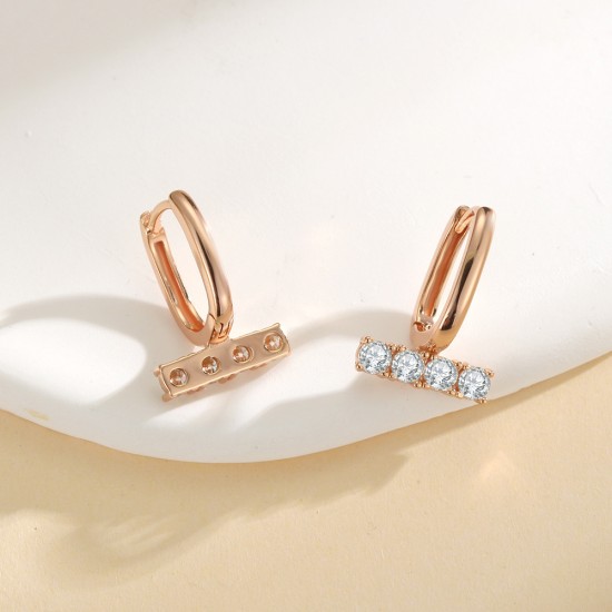 Cross-border s925 sterling silver gold-plated one-word inlaid colorful moissanite earrings for women Japanese and Korean niche design 10-point ear buckles