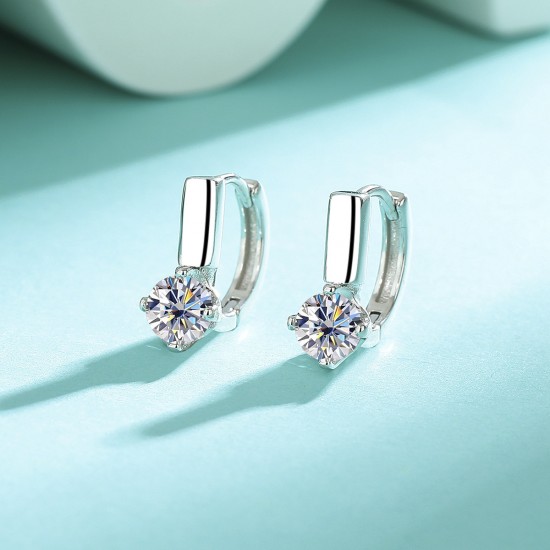 Sterling silver S925 moissanite ear hook D color diamond ear buckle mini exquisite small earring letter D shape high-end sense