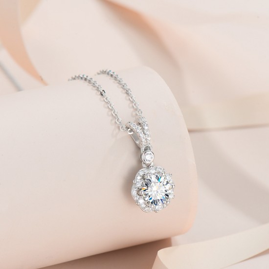 Pure silver S925 moissanite heavy industry flower purse necklace original design niche pendant light luxury design full of diamonds and luxury setting