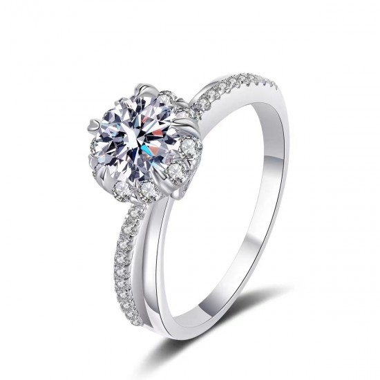 Sterling silver S925 color moissanite ring cross diamond ring cross-border hot selling niche design premium queen 1 carat
