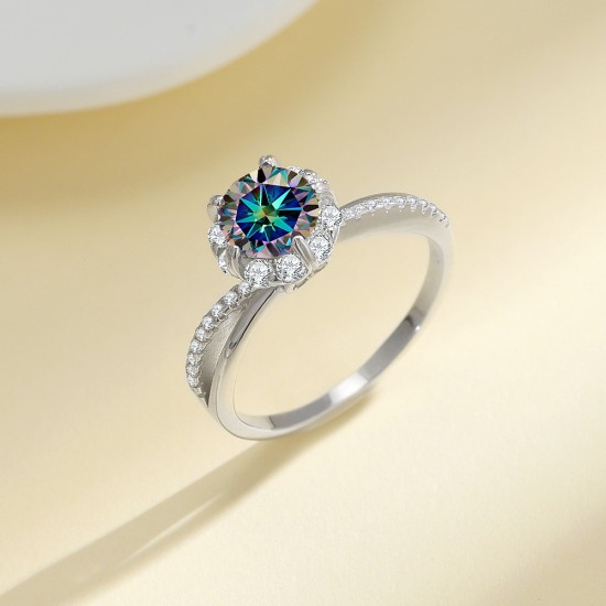 Sterling silver S925 color moissanite ring cross diamond ring cross-border hot selling niche design premium queen 1 carat