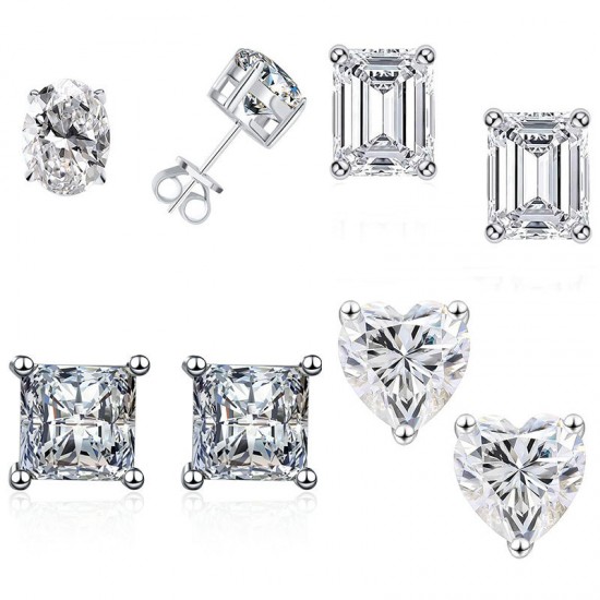 S925 Silver 1 Carat Moissanite Stud Earrings Dove Egg Shape Princess Square Love Rectangular Shaped Diamond Earrings