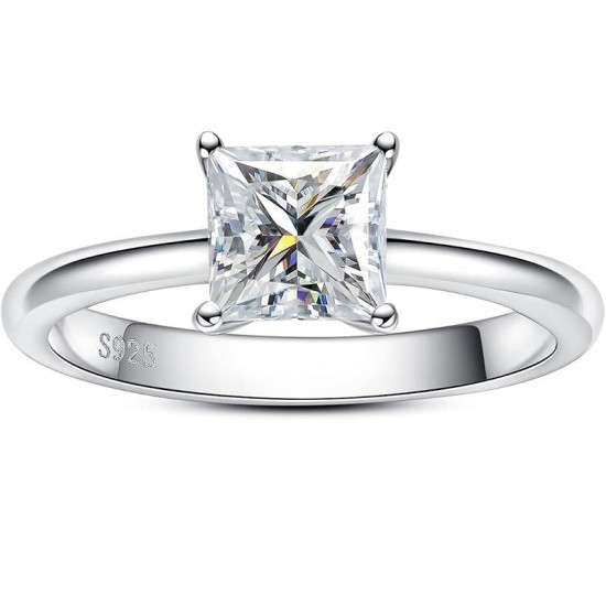 Pure silver S925 moissanite princess ring cross-border hot selling European and American diamond ring 123 carat D color GRA heavy industry version