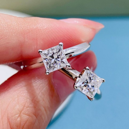 Pure silver S925 moissanite princess ring cross-border hot selling European and American diamond ring 123 carat D color GRA heavy industry version