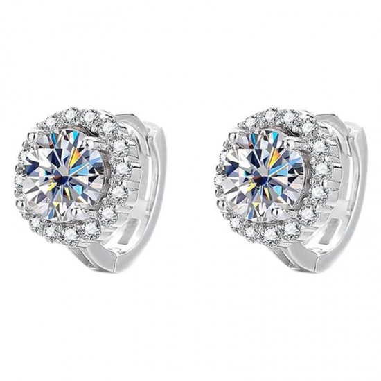Sterling silver S925 moissanite round earrings, fashionable light luxury style, trendy round diamond hoop earrings temu wholesale