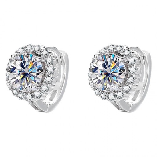 Sterling silver S925 moissanite round earrings, fashionable light luxury style, trendy round diamond hoop earrings temu wholesale