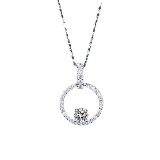 Sterling silver S925 moissanite 50-cent round bag necklace golden model Japanese style small fresh exquisite clavicle chain D color VVS1