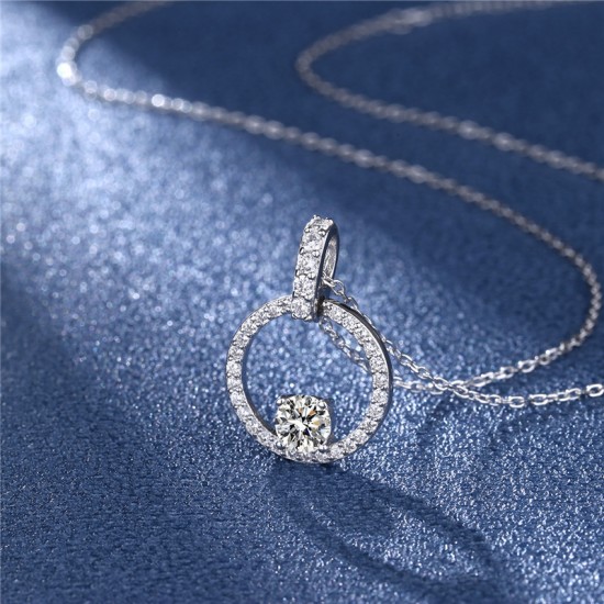 Sterling silver S925 moissanite 50-cent round bag necklace golden model Japanese style small fresh exquisite clavicle chain D color VVS1