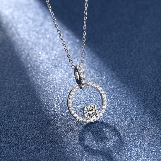 Sterling silver S925 moissanite 50-cent round bag necklace golden model Japanese style small fresh exquisite clavicle chain D color VVS1