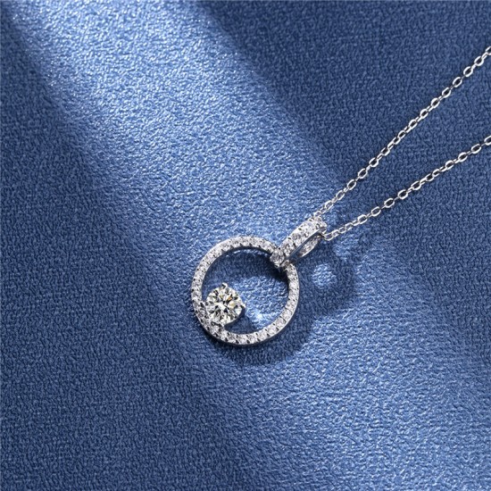 Sterling silver S925 moissanite 50-cent round bag necklace golden model Japanese style small fresh exquisite clavicle chain D color VVS1