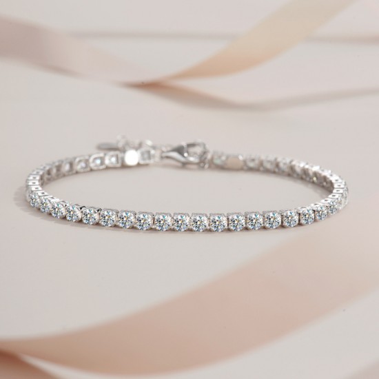 Sterling silver S925 moissanite tennis bracelet European and American beauty hip-hop silver tennis chain tennis does not fade high street