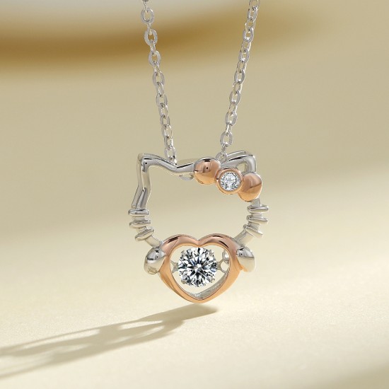 Sterling silver S925 moissanite kt cat necklace color separation electroplating beating heart 30 minutes smart D color moissanite wholesale