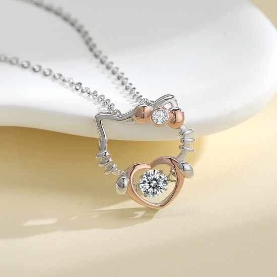 Sterling silver S925 moissanite kt cat necklace color separation electroplating beating heart 30 minutes smart D color moissanite wholesale