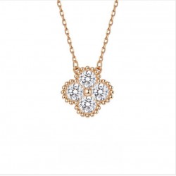 All-over sterling silver S925 moissanite four-leaf clover necklace rose gold vibrato popular high-end clavicle chain moissanite