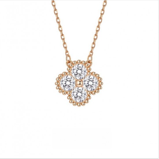 All-over sterling silver S925 moissanite four-leaf clover necklace rose gold vibrato popular high-end clavicle chain moissanite