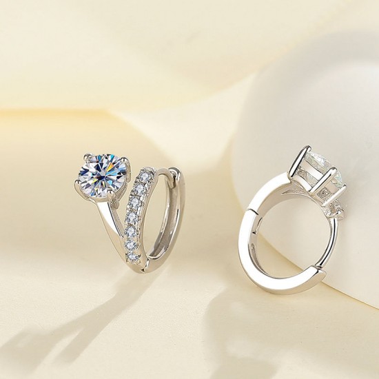 S925 Sterling Silver Moissanite Stud Earrings Simple French Asymmetric Earrings D Color Moissanite 1 Carat Moissanite Diamond Earrings