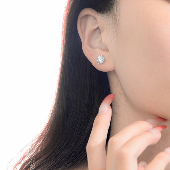 Sterling silver S925 threaded earrings, sparkling moissanite 30 points, classic six-claw inlaid moissanite in-wind screw earrings