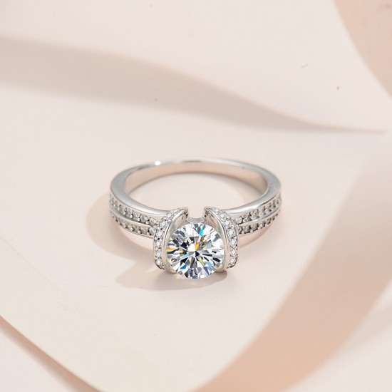 Sterling silver S925 moissanite 1 carat studded diamond ring European and American cross-border hot selling heavy industry diamond ring fashion wholesale